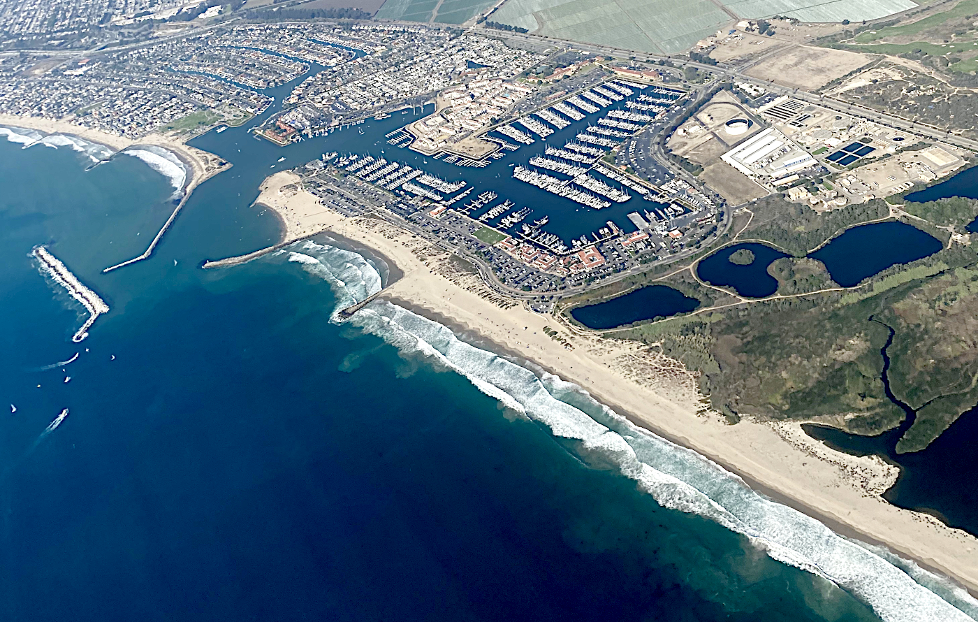 An aerial view of the Ventura Harbor